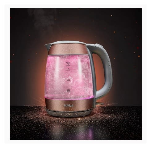 1.7L Blush Pink Illuminating Glass Kettle - 3000W Rapid Boil