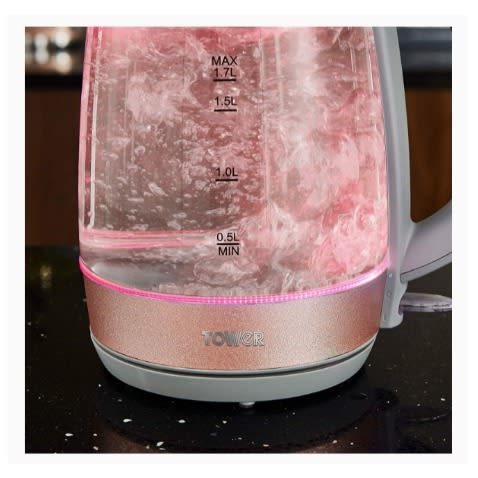 1.7L Blush Pink Illuminating Glass Kettle - 3000W Rapid Boil