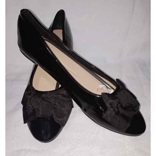 Ladies Round Toe Office Flat Shoe - Black