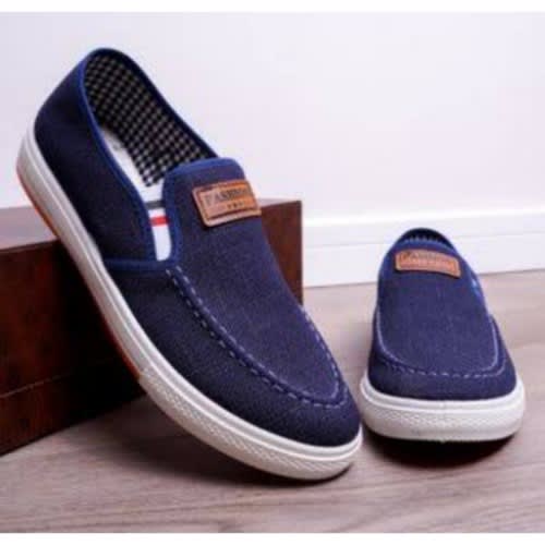 Side Band Jean Fabric Slip-on Sneakers - Blue
