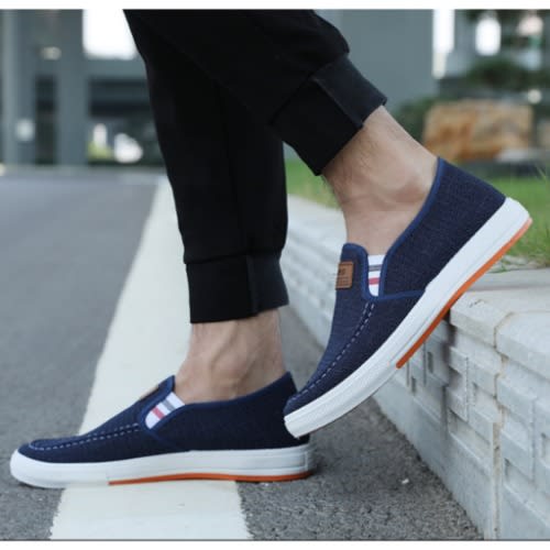 Side Band Jean Fabric Slip-on Sneakers - Blue