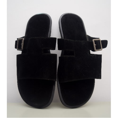 Men's Suede Pam Slippers With Buckle - Black