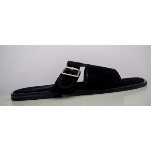 Men's Suede Pam Slippers With Buckle - Black