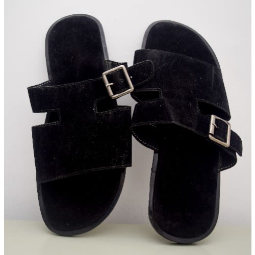 Men's Suede Pam Slippers With Buckle - Black