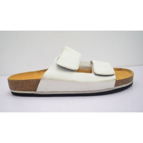 Men's Double Cross Leather Pam Slippers - White