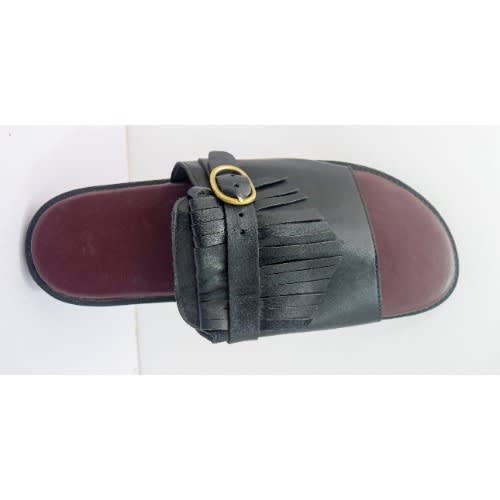 Men Buckled Leather  Cover Pam Slippers- Black + Red