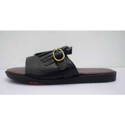 Men Buckled Leather  Cover Pam Slippers- Black + Red
