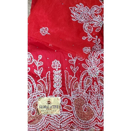 Bedazzled And Embroidered Red Indian George With Blouse - 7 Yards