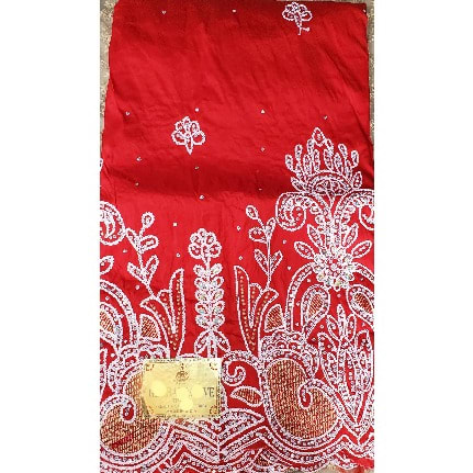 Bedazzled And Embroidered Red Indian George With Blouse - 7 Yards