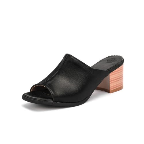 Wooden Block Heel Slipper - Black