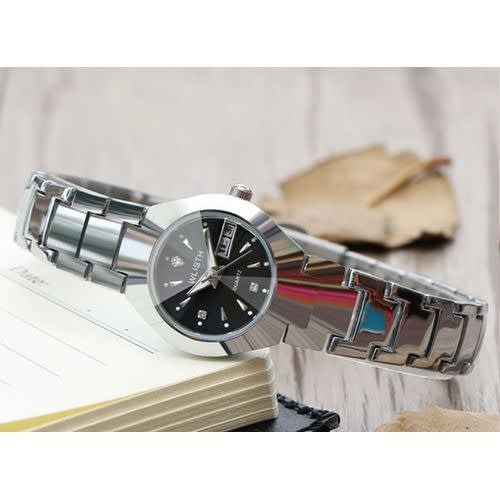 Silver Band Black Dial Quartz Watches For Couples