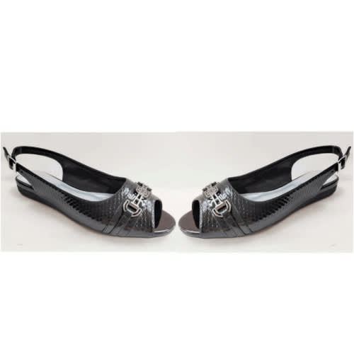 Croc Leather Office Sandal - Sling Back - Black