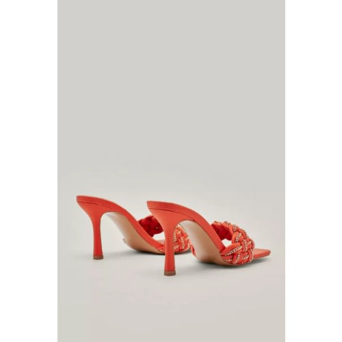 Braided Front Heeled Mules - Orange