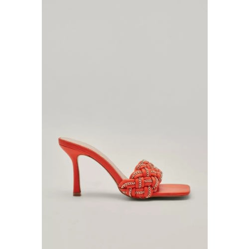 Braided Front Heeled Mules - Orange