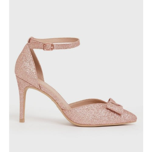 Rose Gold Glitter Bow Court Shoes