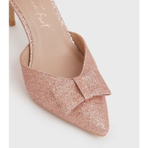 Rose Gold Glitter Bow Court Shoes