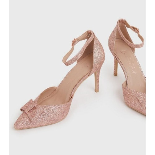 Rose Gold Glitter Bow Court Shoes