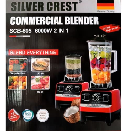 Commercial Blender With 2 Cups - 6000W - 2L Jar