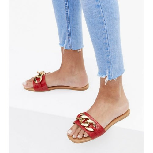 Faux Croc Chain Sliders