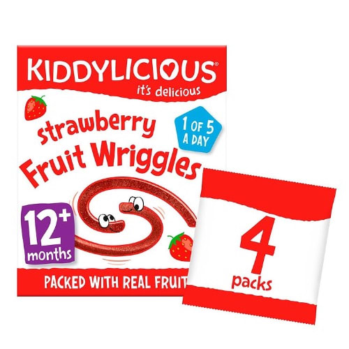 Kiddylicious Strawberry Fruit Wriggles - 4 Yummy Bags - 4 X 12g