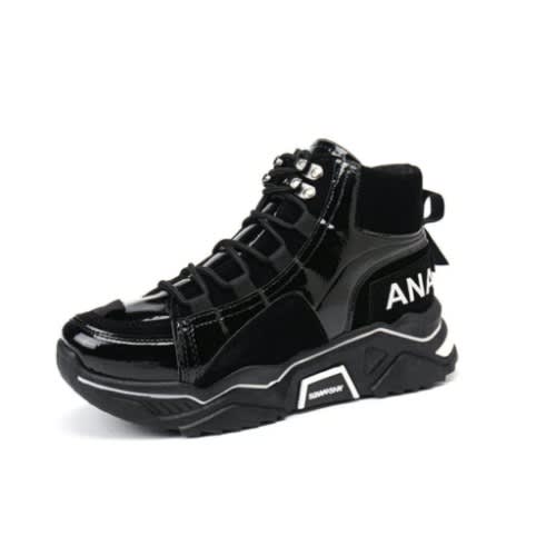 Women Ankle Thick Sole Sneakers - Black