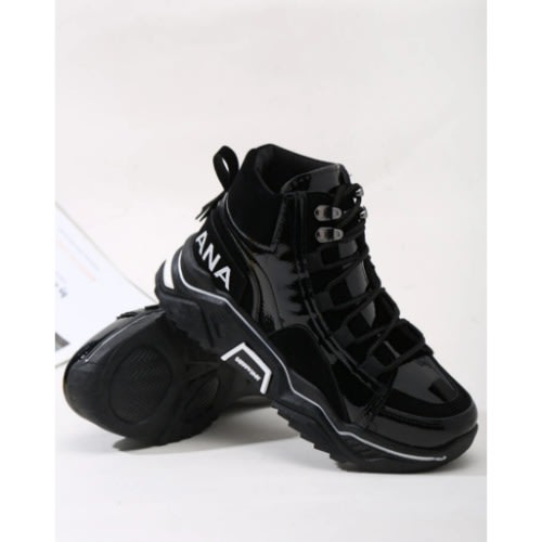 Women Ankle Thick Sole Sneakers - Black