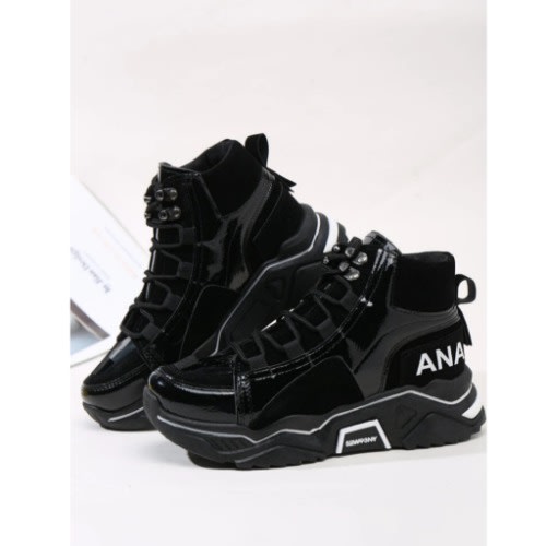 Women Ankle Thick Sole Sneakers - Black