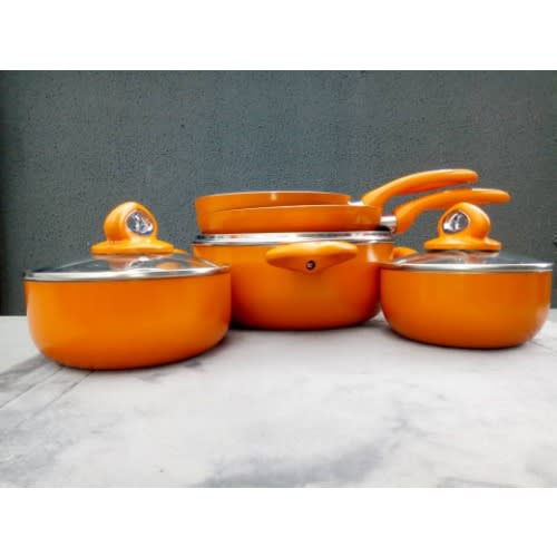 8 Piece Aluminum Non-stick Premium Cookware Set With Spiral Bottom - Orange