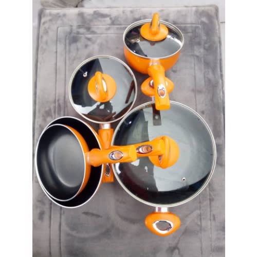 8 Piece Aluminum Non-stick Premium Cookware Set With Spiral Bottom - Orange