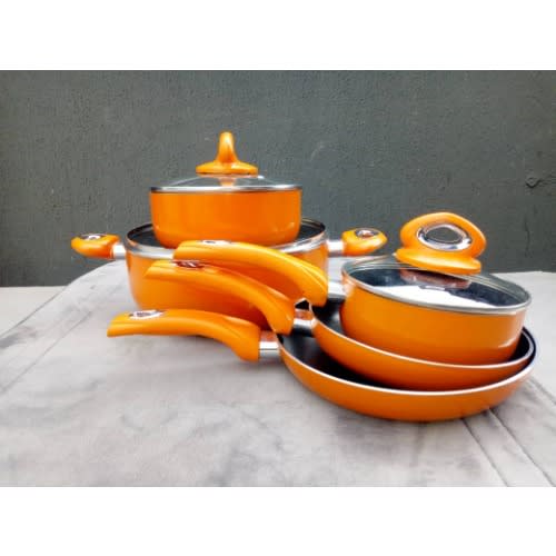 8 Piece Aluminum Non-stick Premium Cookware Set With Spiral Bottom - Orange