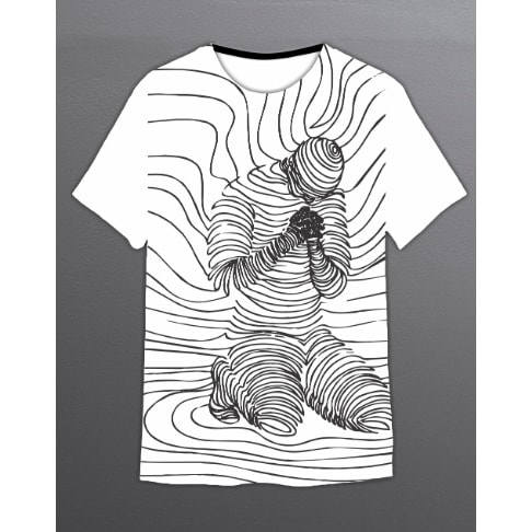 Round Neck Contour Design T-Shirt & Short - White & Black