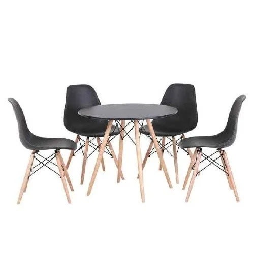 Round Dining Table With Sitting Chairs - Black