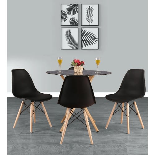 Wooden Leg Dinning Table With 4 Chairs - Black