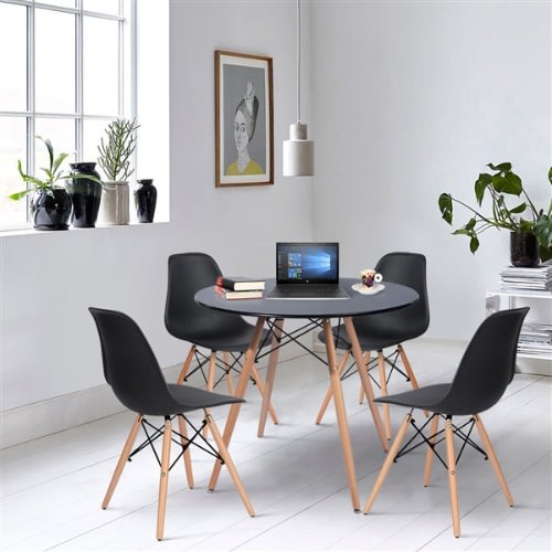 Wooden Leg Dinning Table With 4 Chairs - Black