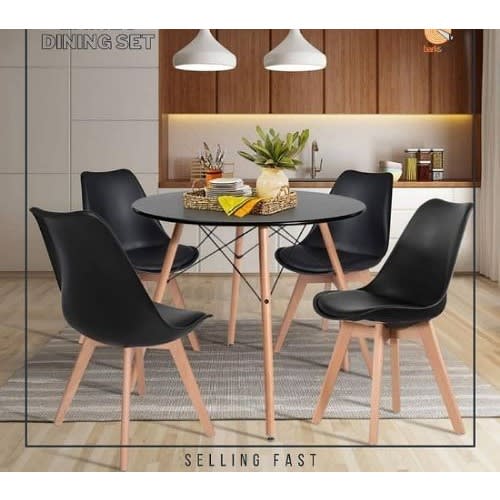 Wooden Leg Dinning Table With 4 Chairs - Black