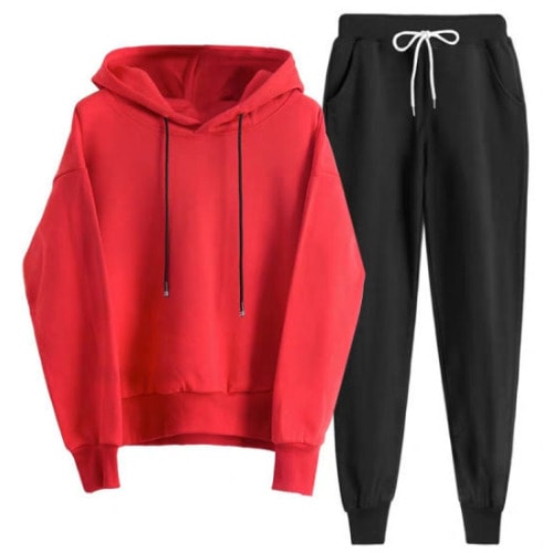 Men Red Hoodie And Black Joggers Rope