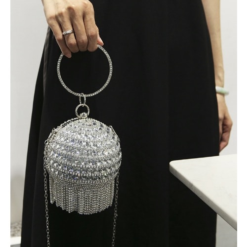 Round Stone Studded Purse - Silver