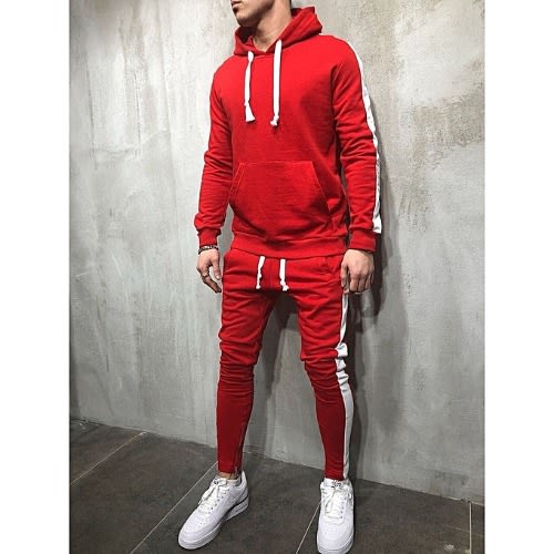 Striped Hoodie And Jogger Set - Red & White