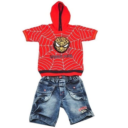 Boy's Spider Man Shirt And Jeans Short - Red