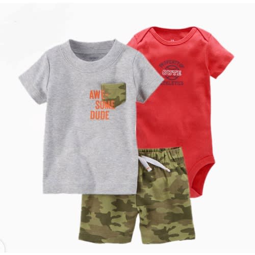 3-piece Baby Boy Cute Slogan Short Set