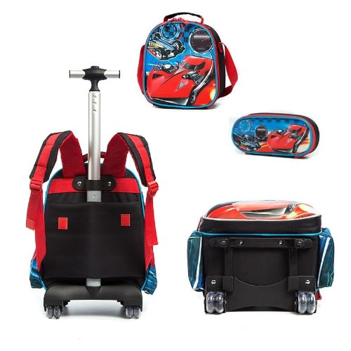 16" Trolley School Bag Set - Racing Cars - 3pcs