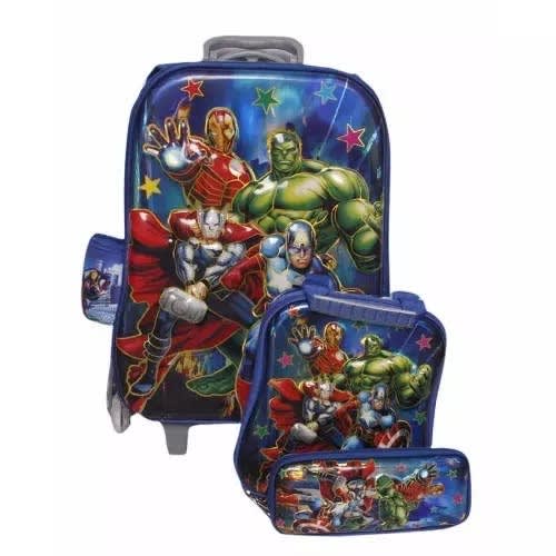 Marvel Avenger 3d Trolley School Bag With Backpack - Blue