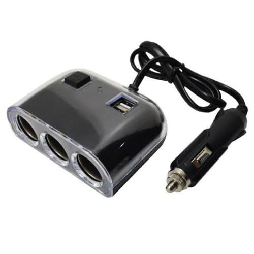 Olesson No.1505 1-to-3 Car Cigarette Lighter Socket Splitter & 2 Usb Port