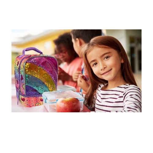 Kids Novelty Rainbow Dual Compartment Insulated School Drop Bottom Lunch Box Bag