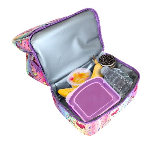 Kids Novelty Rainbow Dual Compartment Insulated School Drop Bottom Lunch Box Bag