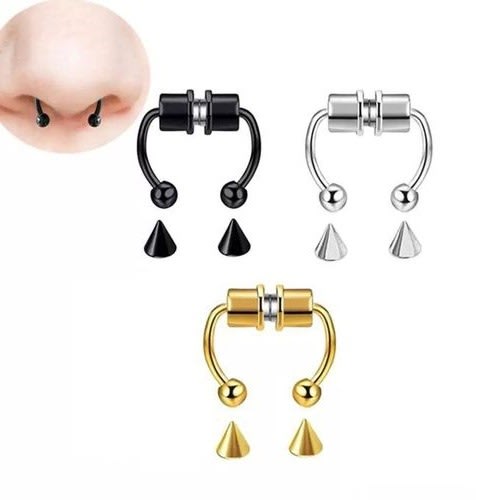 Non Piercing Fake Magnetic Horseshoe Nose Rings - 3 Pcs - Gold/silver/black