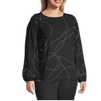 Button Long Sleeve Top- Black Abstract