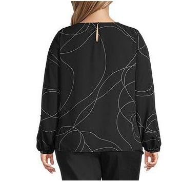 Button Long Sleeve Top- Black Abstract