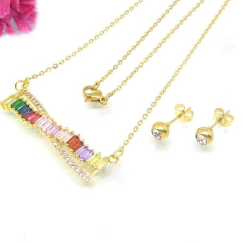 Women's Austrian Crystal Ribbon Necklace And Earring Set