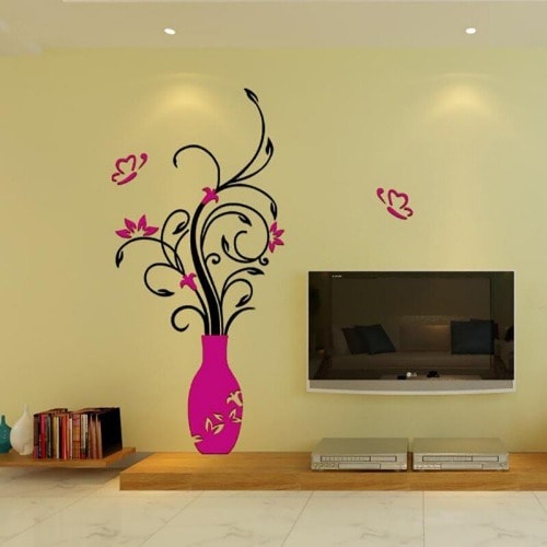 3d Flower Vase Removable Wall Sticker - Purple